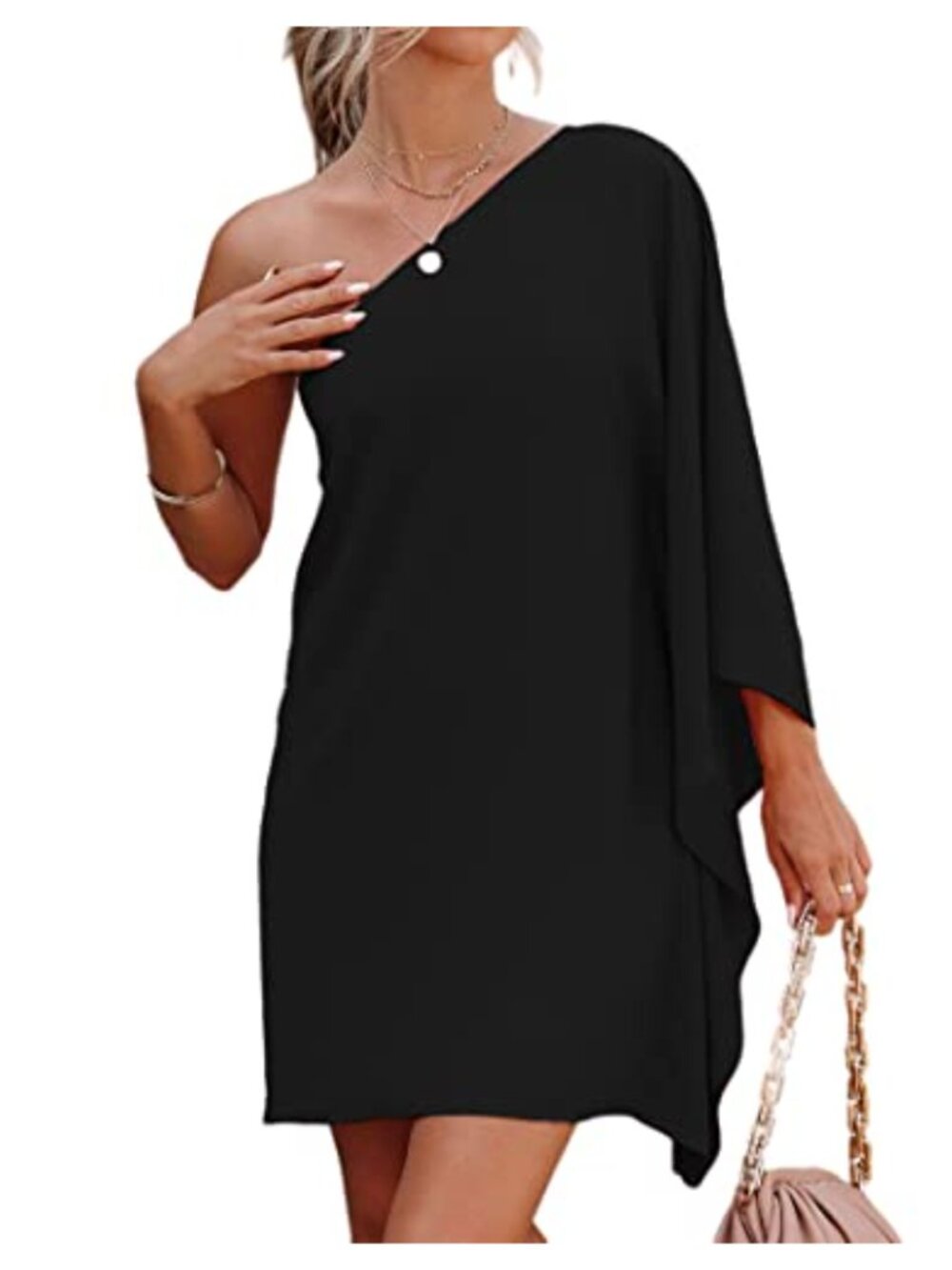 Women's One Shoulder Batwing Sleeve Cocktail Party Dress Polyester Spandex